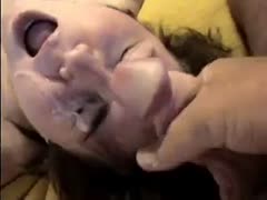 My plump dark haired white bitch allows me to cum on her face